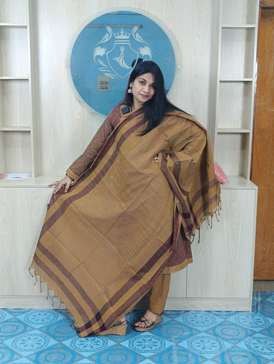 100% Cotton Jamdani Handloom Shalwar Kameez-Coffee Color