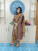 100% Cotton Jamdani Handloom Shalwar Kameez-Coffee Color
