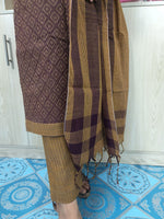 100% Cotton Jamdani Handloom Shalwar Kameez-Coffee Color