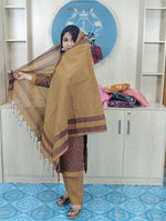100% Cotton Jamdani Handloom Shalwar Kameez-Coffee Color
