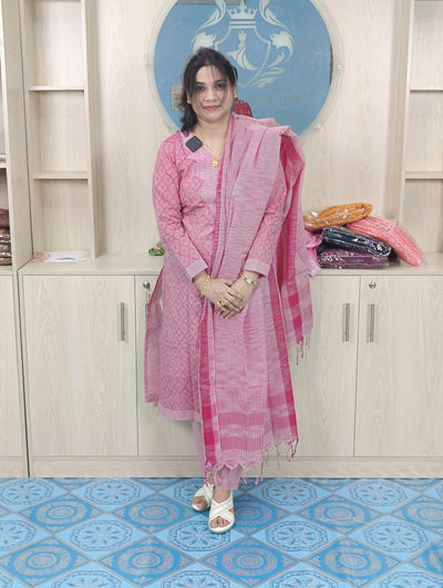 100% Cotton Jamdani Handloom Shalwar Kameez-Pink Color