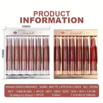 Dragon Ranee 12Pcs Nude+Deep Matte Velvet Lipstick + Lip Liner and Lipstick-12Pcs Nude+Deep Shade