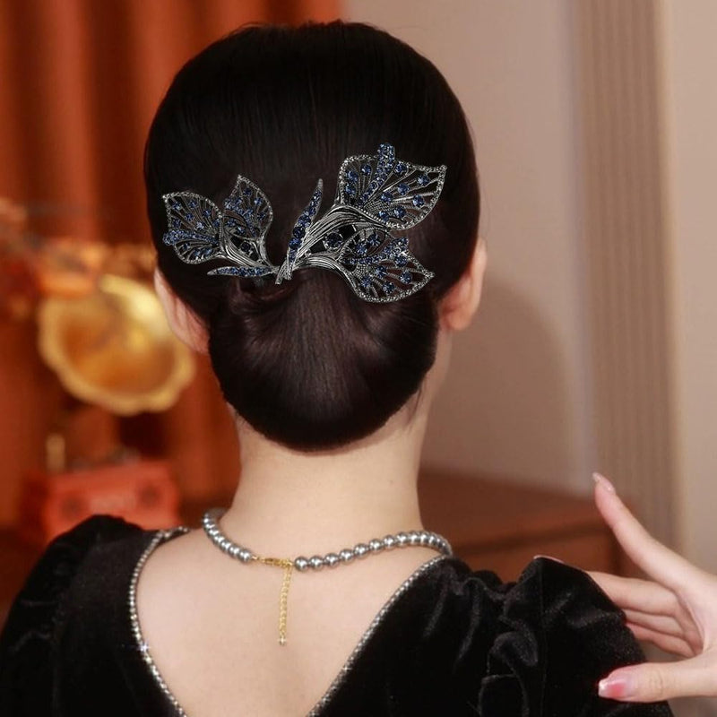Rhinestone Flower Hair Clip & Bun Maker-3pcs