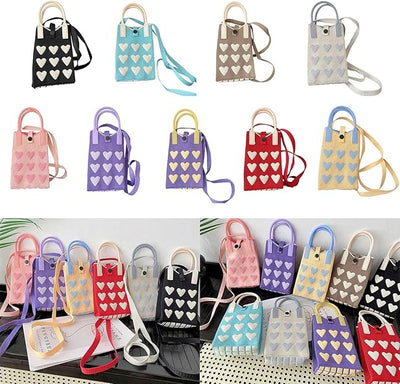 Handmade Crochet Knit Heart Mini Phone Bag