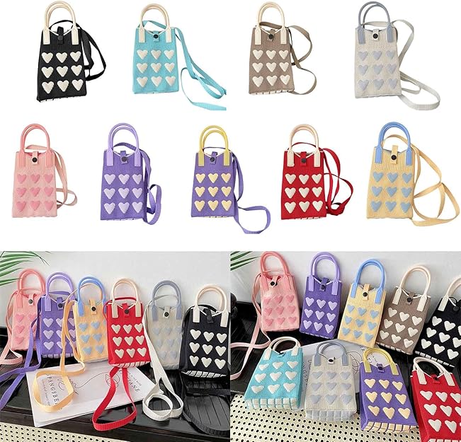 Handmade Crochet Knit Heart Mini Phone Bag