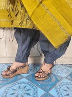 হাফ সিল্ক জামদানি তাঁত কাজের সালোয়ার কামিজ-বাসন্তী+অ্যাশ মিক্স কালার