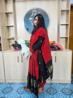 হাফ সিল্ক জামদানি তাঁত কাজের সালোয়ার কামিজ-ব্ল্যাক+রেড মিক্স কালার