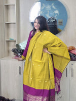 হাফ সিল্ক জামদানি তাঁত কাজের সালোয়ার কামিজ-ম্যাজেন্টা+বাসন্তী মিক্স কালার