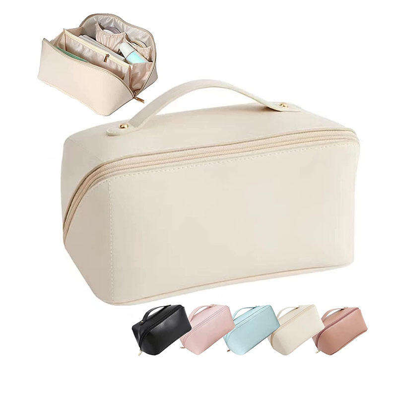 👜✨ Portable Makeup Organizer Bag -- Cream Color – ট্রাভেল ফ্রেন্ডলি কসমেটিক স্টোরেজ ব্যাগ ✨👜