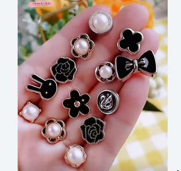 20pcs ( কালো )Fancy Pearl Plastic Button Round