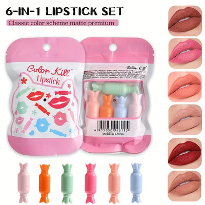 Small Lipstick Candy 6 color matte compact lipstick set