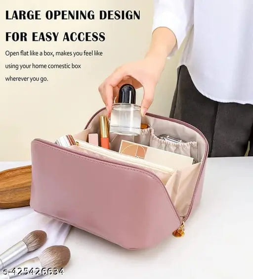 👜✨ Portable Makeup Organizer Bag -- Pink Color– ট্রাভেল ফ্রেন্ডলি কসমেটিক স্টোরেজ ব্যাগ ✨👜