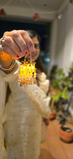 Salty Traditional Lantern Pearl Tassel Drop Earrings